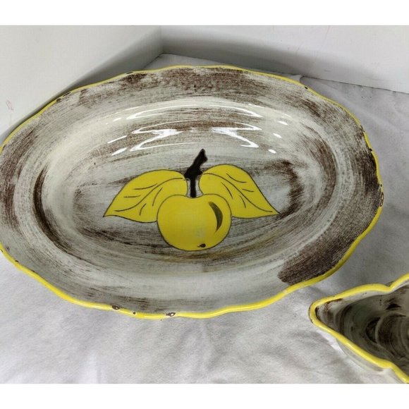SANTA ANITA WARE PLATTER AND GRAVY BOWL SIGNED VRENI PROVINCIAL YELLOW APPLE - Picture 3 of 12